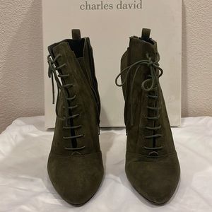 CHARLES DAVID Taupe Award pointed toe boots